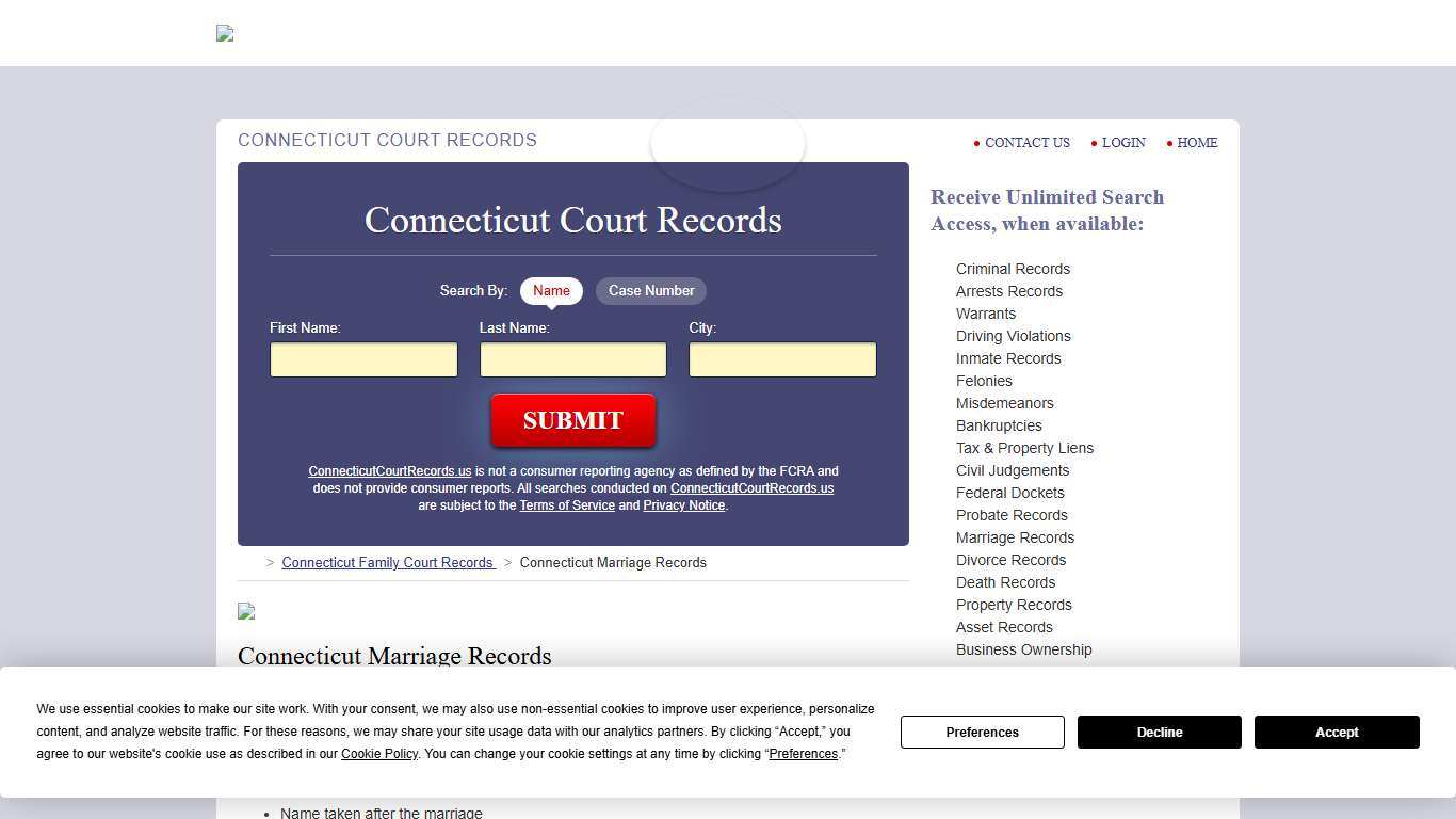 Connecticut Marriage Records Search | ConnecticutCourtRecords.us